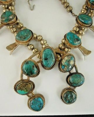 Vintage Large Navajo Sterling Silver & Turquoise Squash Blossom Necklace 6