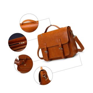 ECOSUSI 14 Inch Messenger Bag Vintage PU Leather Briefcase Computer Laptop Bag 4