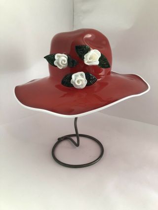 Large - Brian Brenno Signed Art Glass,  Red Hat,  Triple Flower 1996 Vintage