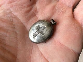 Gorgeous Antique French Reliquary Locket Necklace Pendant Solid Silver Religious 7
