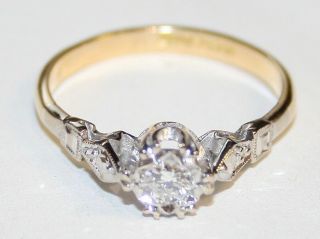 Vintage 18ct Gold & Platinum Diamond Engagement Solitaire Ring 0.  12 Cts Size M