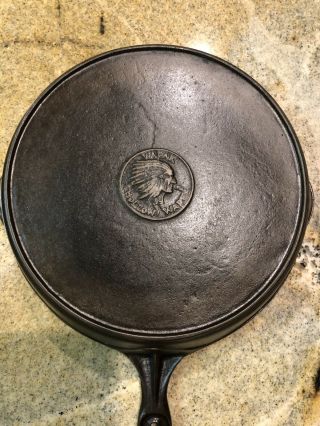 Vintage HTF Wapak Cast Iron Skillet Indian Head Logo 2