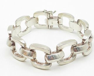 925 Sterling Silver - Vintage Smooth Open Square Link Chain Bracelet - B4583 2