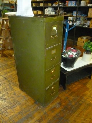 Vintage Industrial Metal File Cabinet Shaw Walker 4 Drawer 14 " Wide 52 " High