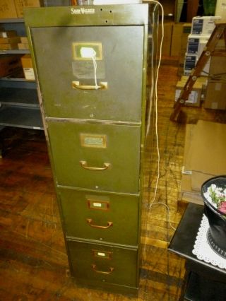 Vintage Industrial metal File Cabinet Shaw Walker 4 drawer 14 