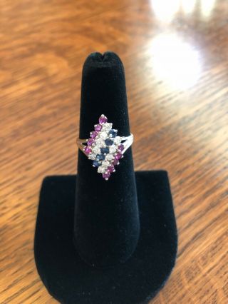 Ladies Vintage 14k Gold Ring With Diamonds,  Rubies,  And Sapphires (size 6)