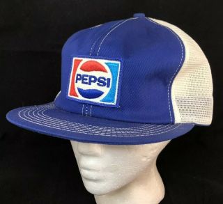 Vtg Pepsi Mesh Trucker Hat Snapback Patch Cap K Brand Pop Soft Drink Logo Farmer