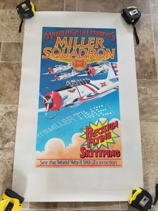 (vtg) Miller High Life Beer Squadron World War Ii Airplanes Poster Rare