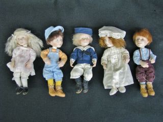 Set Of 5 Vintage Ernst Metzler 6 " Hard Bisque Dolls Clothes Germany