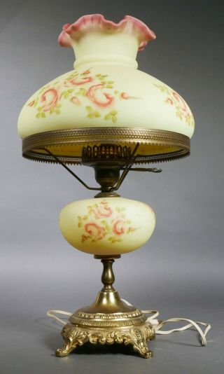 Vintage Fenton Burmese Hand Painted & Signed By Trudy Berdine Rose Lamp