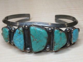 Unmarked Silver Tone Jewelry Chunky Large Turquoise Color Stone Cuff Bracelet