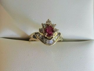 Vintage 14k Yellow Gold Ruby & Natural.  50 Tcw Diamond Ladies Casual Ring,