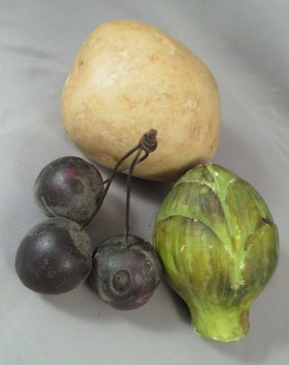 (3) Rare Vintage Italian Alabaster Stone Fruit Potato Artichoke Bunch Cherries