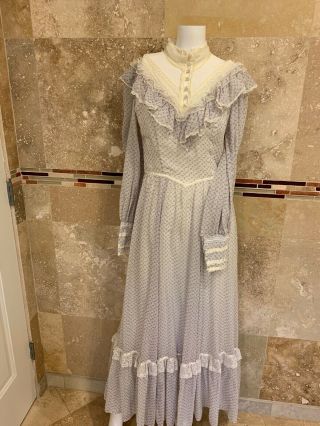 Vintage 70s Gunne Sax By Jessica Sm Wedding Dress Lace Peasant Prairie Boho Sz 7