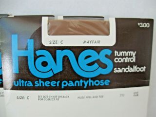 Vintage HANES ULTRA SHEER Pantyhose Size C MAYFAIR (4pair) & Collectible Box NOS 4
