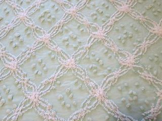 Vintage Cabin Crafts Chenille Pops Tufting Jadite Green White Bedspread Cut Use