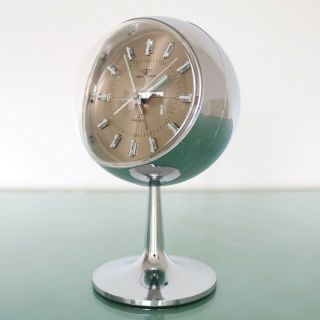 Retro Rhythm 1863 Alarm Clock Fully Chrome Pedestal Space Age Japan Vintage Top