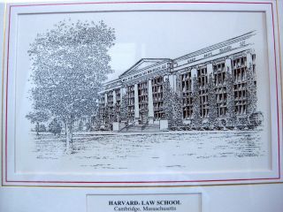 Vintage Framed Pen And Ink Harvard Law School Print University Art Picture