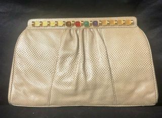 Judith Leiber Vintage Brown Snakeskin Shoulder Bag Clutch Handbag Purse