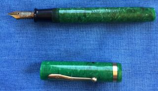 Vtg Sheaffer ' s Fountain Pen Large Lever Fill Jade Green White Dot Flat Top 3
