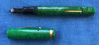 Vtg Sheaffer ' s Fountain Pen Large Lever Fill Jade Green White Dot Flat Top 5