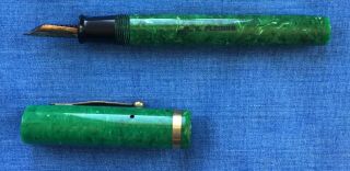 Vtg Sheaffer ' s Fountain Pen Large Lever Fill Jade Green White Dot Flat Top 6