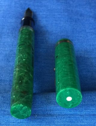 Vtg Sheaffer ' s Fountain Pen Large Lever Fill Jade Green White Dot Flat Top 8