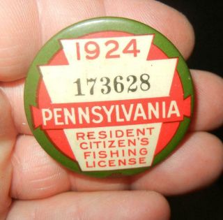 Early 1924 Pennsylvania Pa.  Celluloid Fishing License