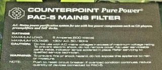 COUNTERPOINT Pure power PAC - 5 MAINS FILTER for CD | Preamplifiers RARE VINTAGE 5