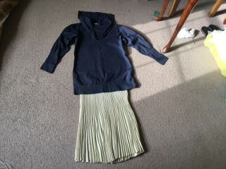 1920s 30s Cotton Navy Blue Sailor,  Tops,  Blouse,  M And Fine Wool Skirt