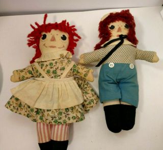 Vintage Raggedy Ann And Andy Dolls,  Ann Is The Rare Vertical Striped Version