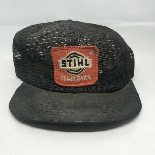 Vintage Stihl Chainsaws Patch Snapback Trucker Hat Cap 70s K Brand Rare Black