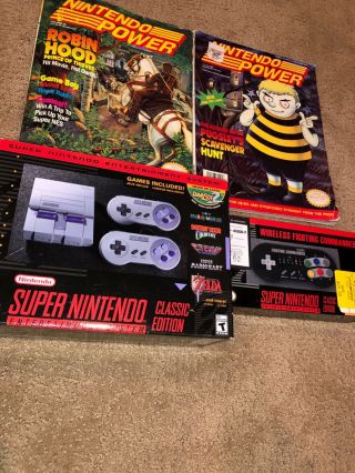 Snes Classic,  Wireless Controller & Vintage Nintendo Powers W/ Posters