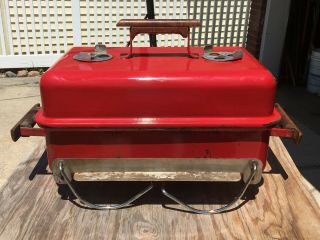 Vintage 1979 Weber Go - Anywhere Tabletop Grill 123001 Red Teak Wood Rare Code " A "