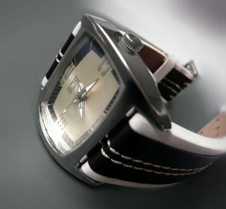 Vintage Eos Black & White Leather Strap Mens Watch.  Premium Built.  Real Leather.
