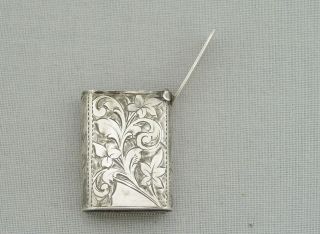 Antique Solid Silver Miniature Vesta Case Engraved Decoration Birmingham 1887