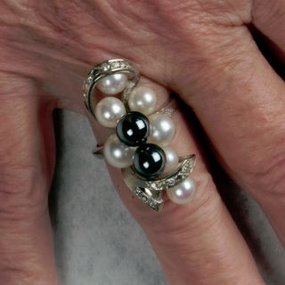 Vintage 14k White Gold Pearl And Diamond Ring Size 8 1/2