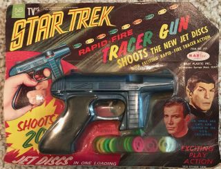 Vintage 1967 Rayline Star Trek Rapid Fire Jet Disk Tracer Gun Moc