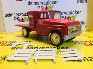 Vintage Tonka Farms Stake Truck,  Pressed Steel Toy Vehicle,  Red