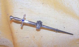 Vintage Sigma Nu Fraternity Sterling Silver Sword Pin W/ Crest & Tiny Stone Old