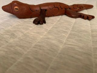 Vintage 3d Wooden Gecko Puzzle Art.  Hand Crafted & Signed By Peter Chapman