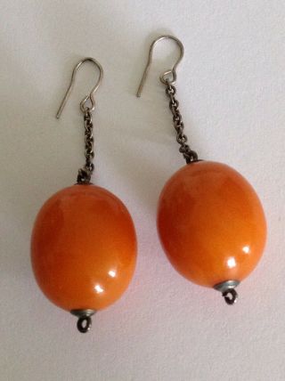 Pair Antique Butterscotch Amber Drop Earrings