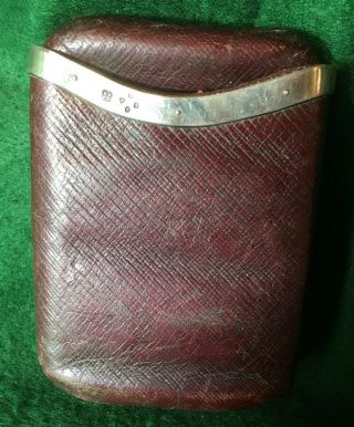 1876 Victorian Antique Solid Silver & Leather Cigar Case London Assay 5 " X 3.  75 "