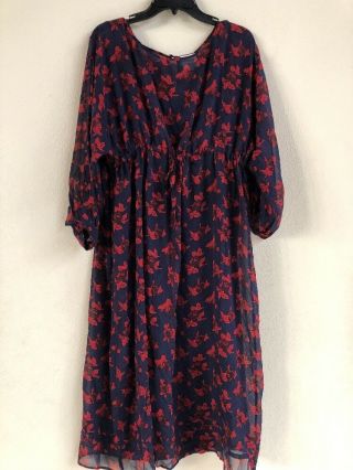 Madewell X No.  6 Rosette Nightfall Silk Magical Dress In Vintage Rose Navy Size 8 4