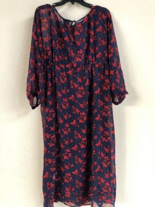 Madewell X No.  6 Rosette Nightfall Silk Magical Dress In Vintage Rose Navy Size 8 6