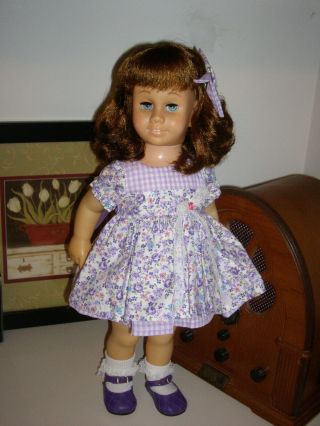 Chatty Cathy 5 Auburn Pigtail,  Floral & Gingham Lavender Dress Aorable Doll