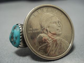 COLOSSAL VINTAGE NAVAJO TURQUOISE STERLING SILVER NATIVE AMERICAN RING 2
