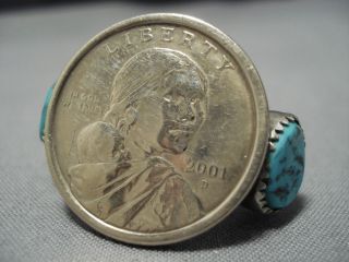 COLOSSAL VINTAGE NAVAJO TURQUOISE STERLING SILVER NATIVE AMERICAN RING 3