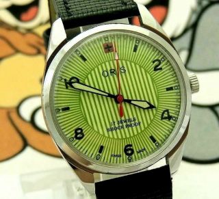 Vintage Oris Hand Winding Fhf 96 St Swiss Made Green Dial Mens Watch