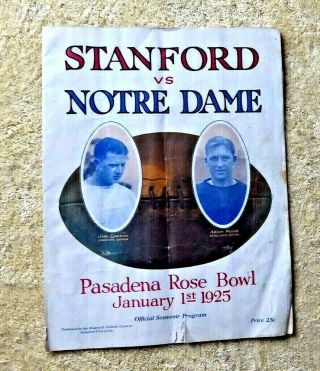 Vintage Football Program Stanford Vs.  Notre Dame Pasadena Rose Bowl 1925
